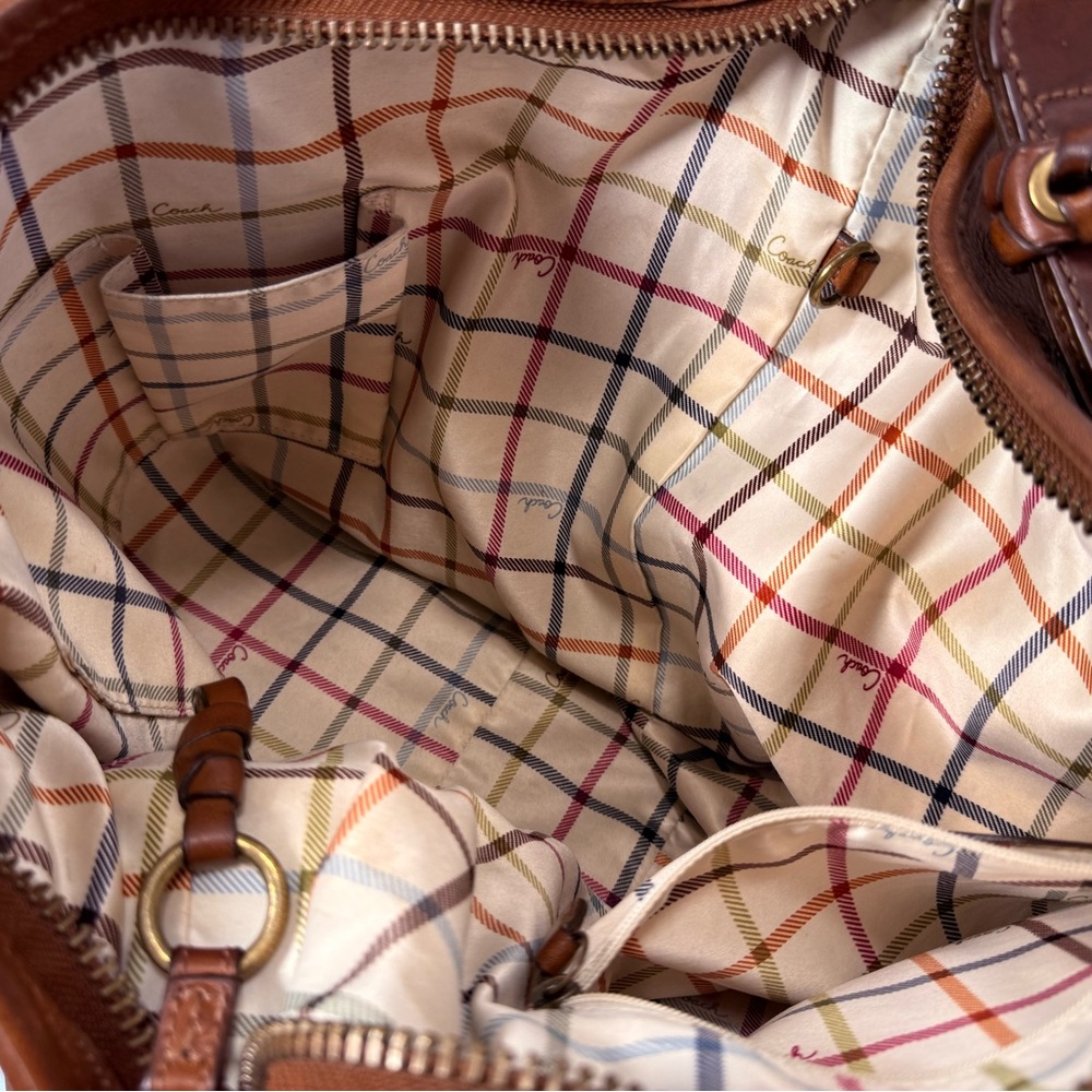 Coach Ergo Brown Leather Vintage Hobo Bag in Satin Tattersall Y2K Brass Buckle - Picture 13 of 14